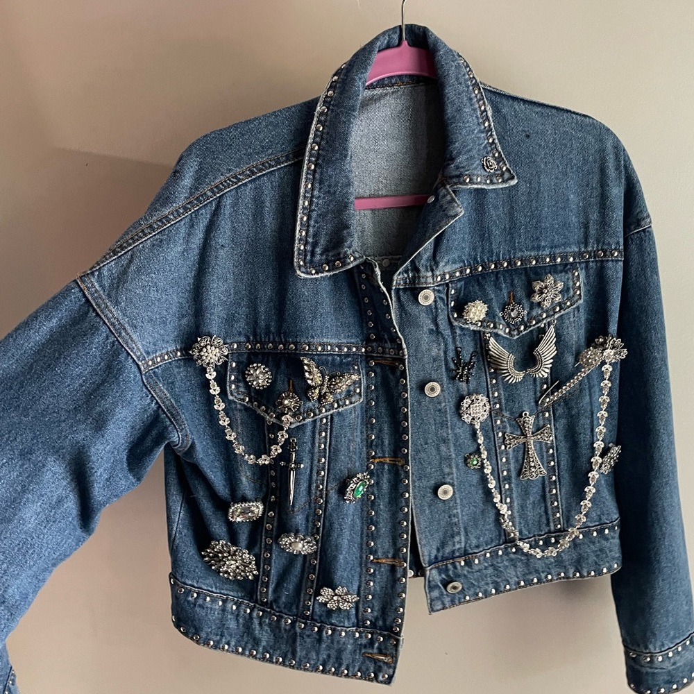 HANDMADE jean jacket with jewlery